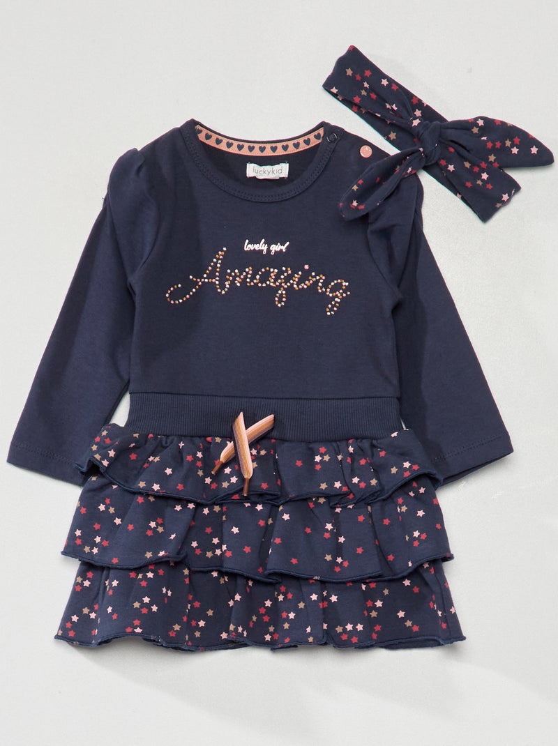 Vestido em jersey + bandolete a condizer - 2 peças AZUL - Kiabi