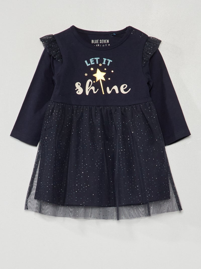 Vestido em jersey com base em tule AZUL - Kiabi