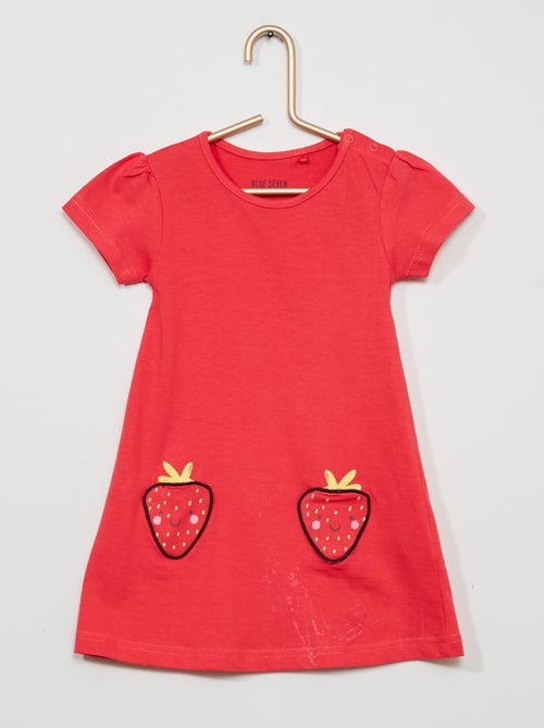 Vestido em jersey com bolsos 'morangos' - Kiabi