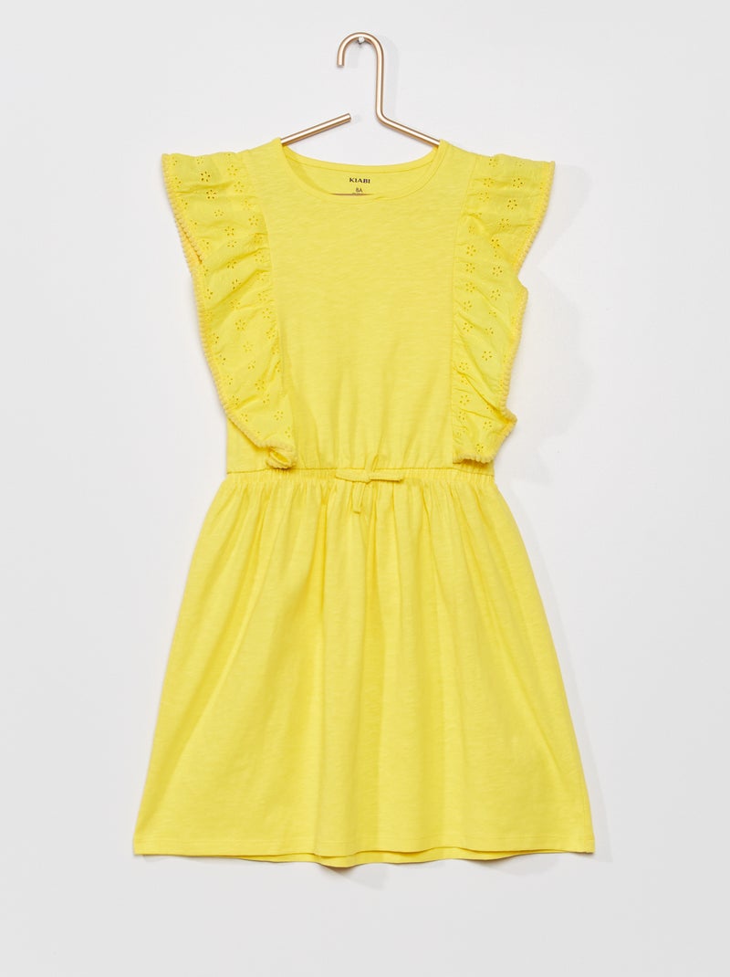 Vestido em jersey com bordados ingleses AMARELO - Kiabi