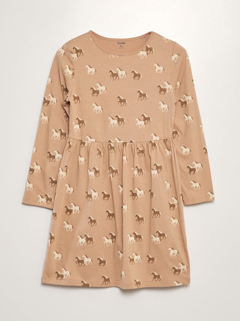 Vestido em jersey com estampado de fantasia BEGE - Kiabi