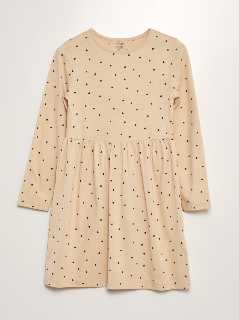 Vestido em jersey com estampado de fantasia BEGE - Kiabi