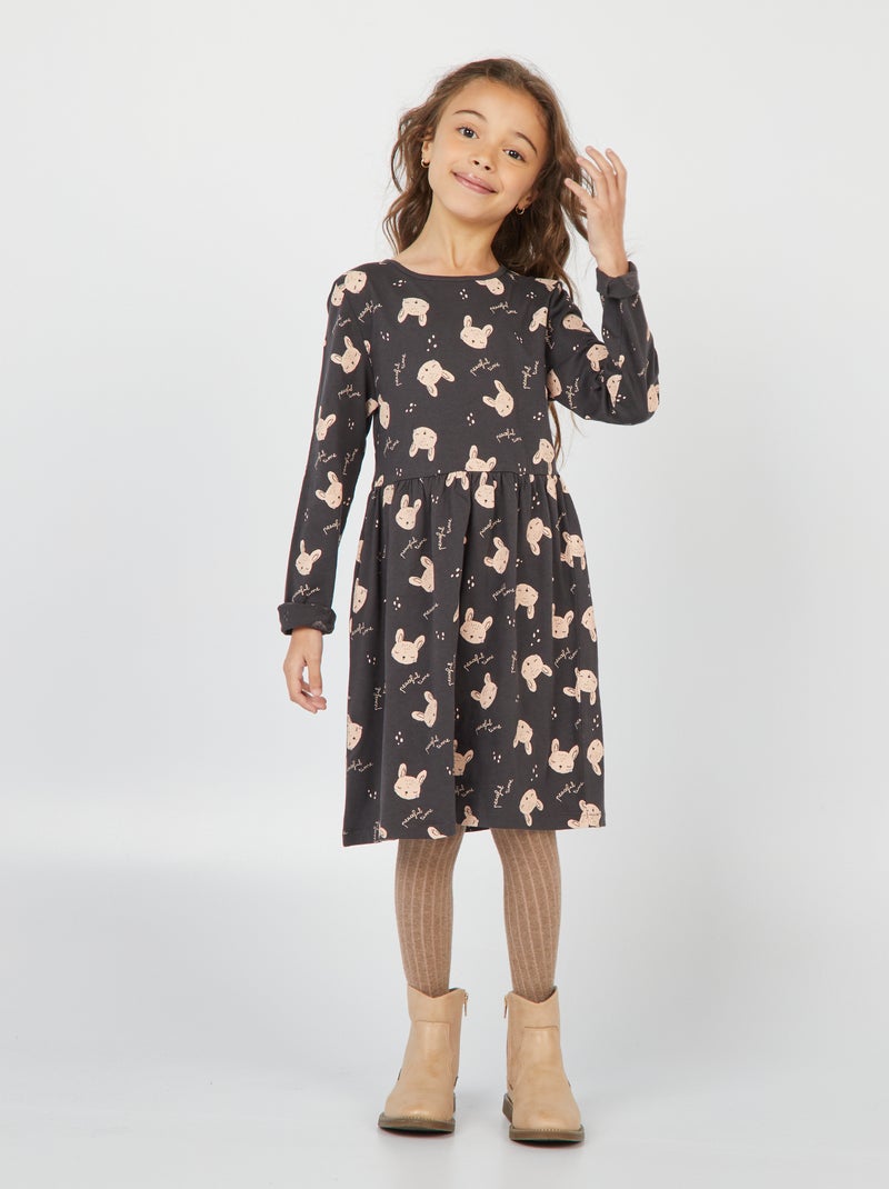 Vestido em jersey com estampado de fantasia CINZA - Kiabi