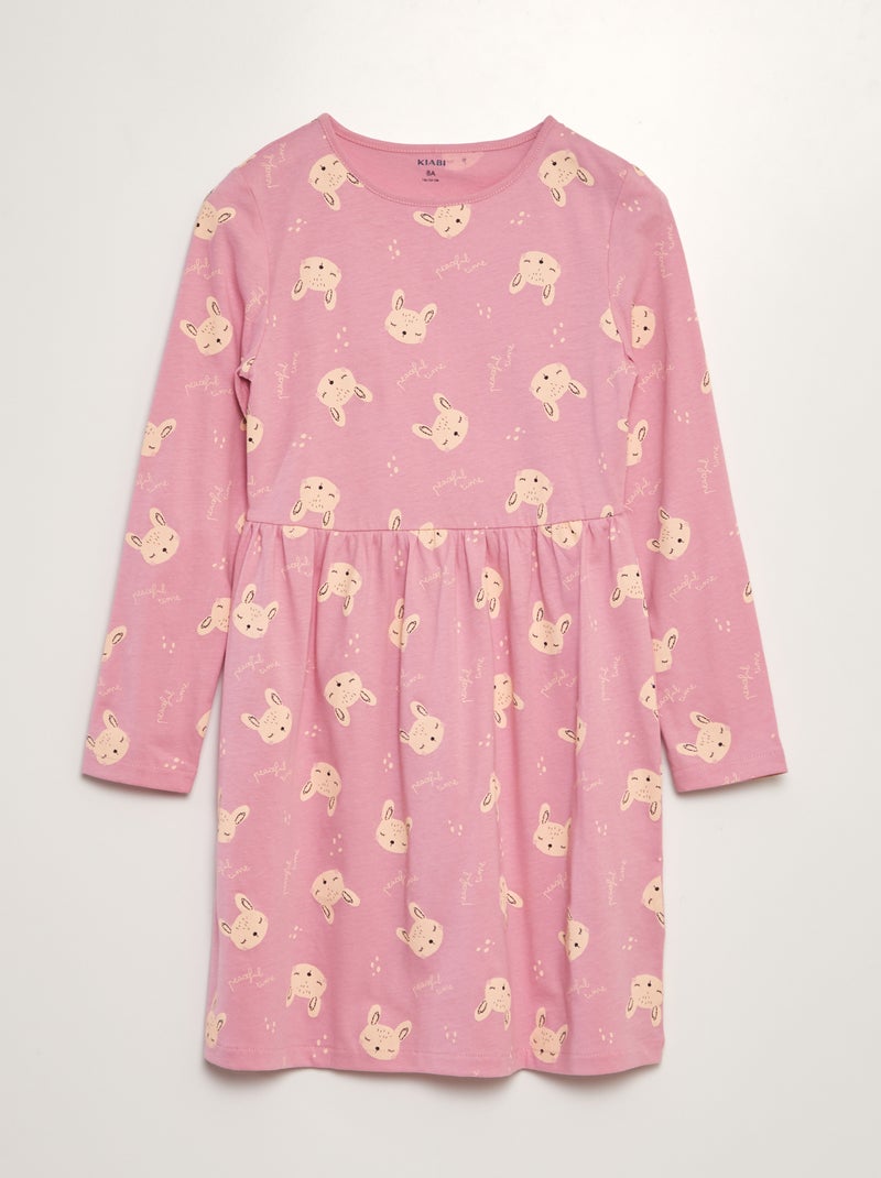Vestido em jersey com estampado de fantasia ROSA - Kiabi
