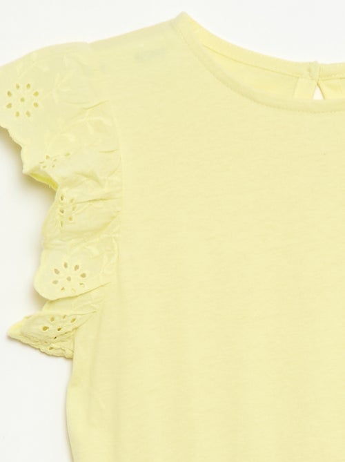 Vestido em jersey com mangas curtas em bordado inglês - Kiabi