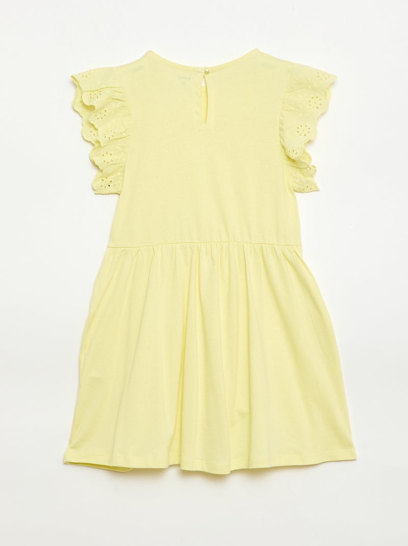 Vestido em jersey com mangas curtas em bordado inglês Amarelo - Kiabi