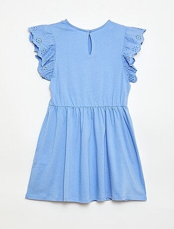 Vestido em jersey com mangas curtas em bordado inglês