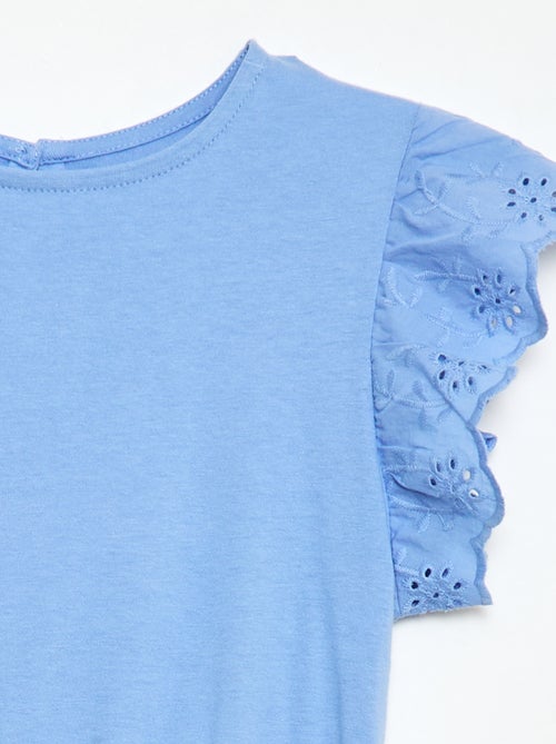 Vestido em jersey com mangas curtas em bordado inglês - Kiabi