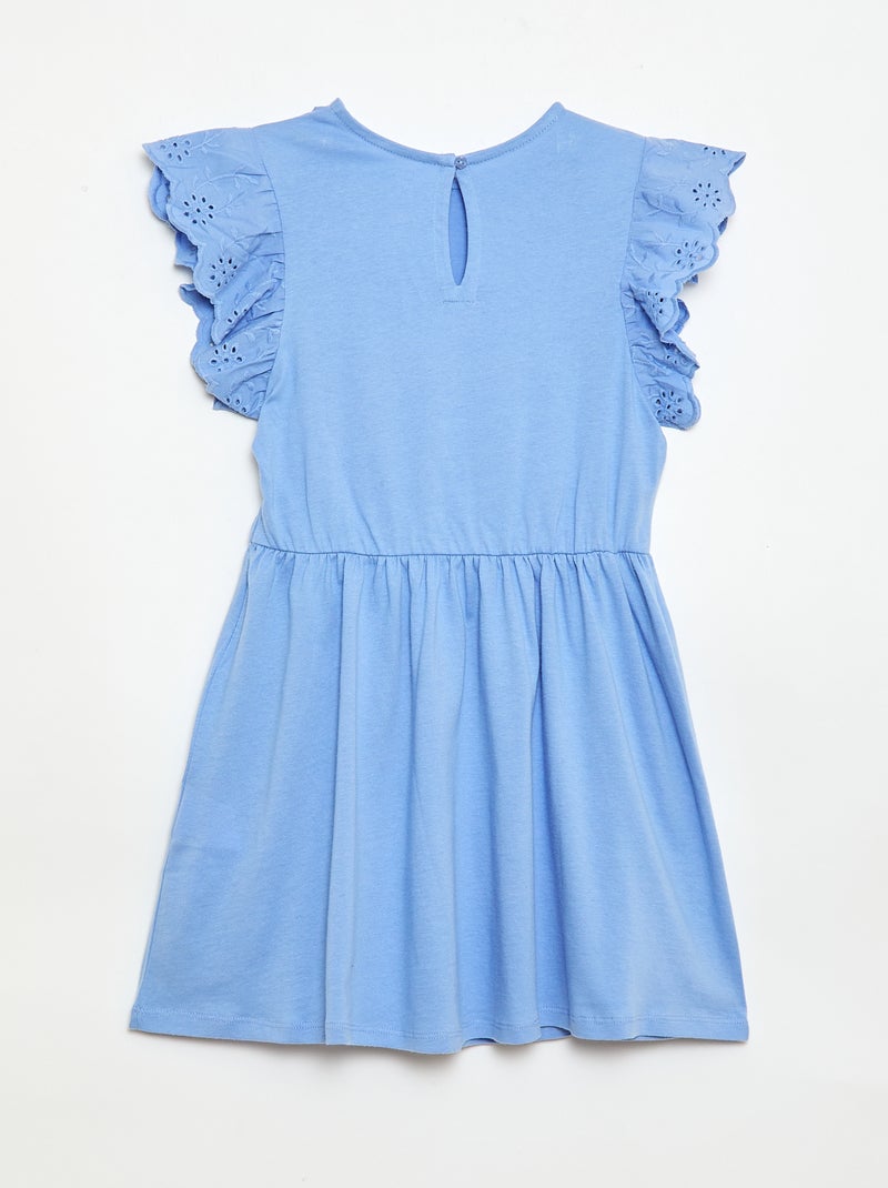 Vestido em jersey com mangas curtas em bordado inglês Azul - Kiabi