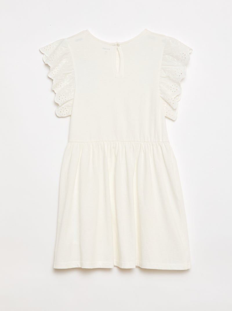 Vestido em jersey com mangas curtas em bordado inglês Branco - Kiabi