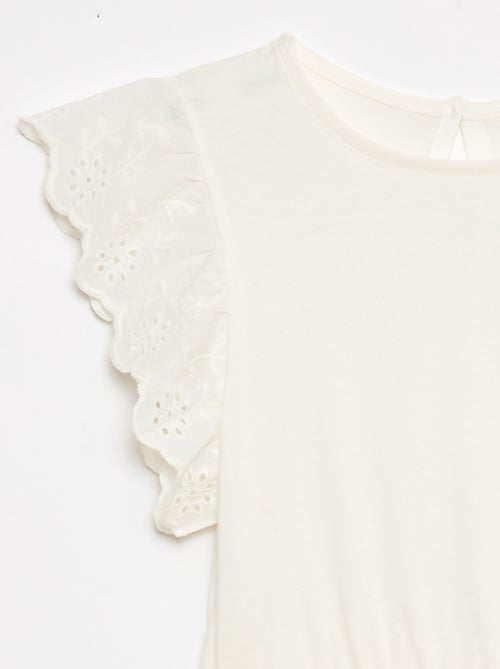 Vestido em jersey com mangas curtas em bordado inglês - Kiabi