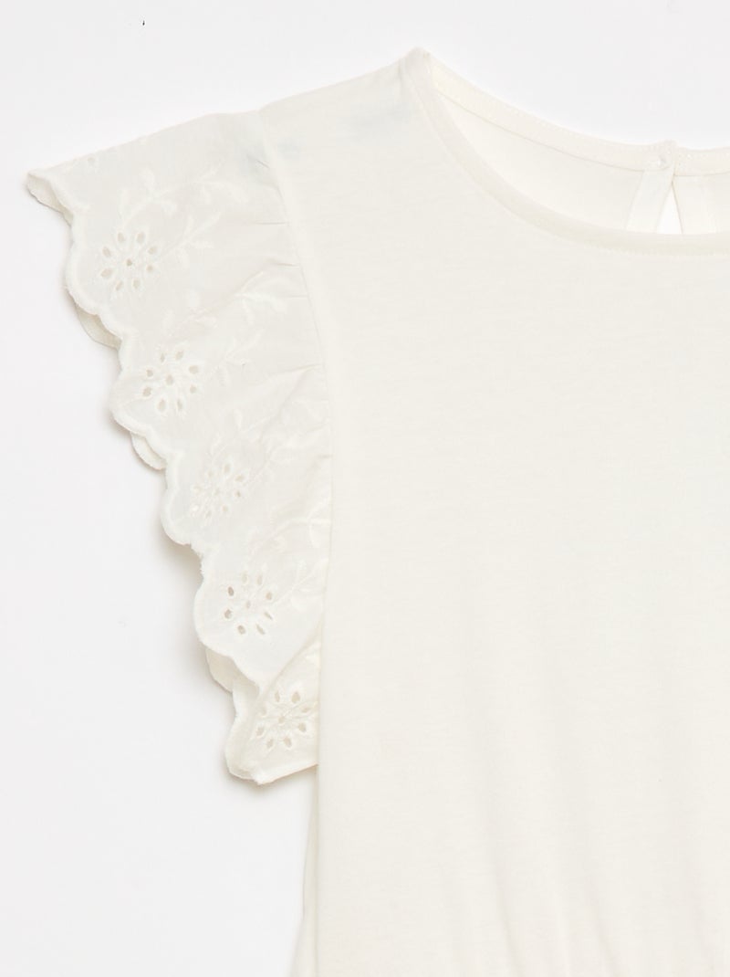 Vestido em jersey com mangas curtas em bordado inglês Branco - Kiabi