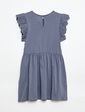 Vestido em jersey com mangas curtas em bordado inglês