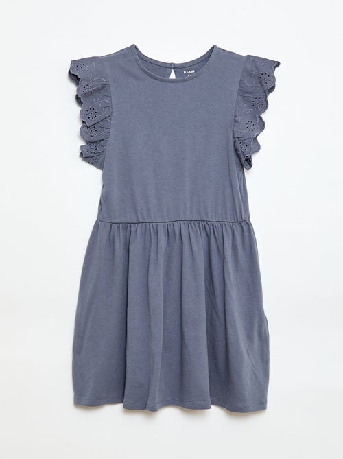 Vestido em jersey com mangas curtas em bordado inglês - Kiabi