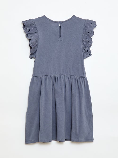 Vestido em jersey com mangas curtas em bordado inglês - Kiabi