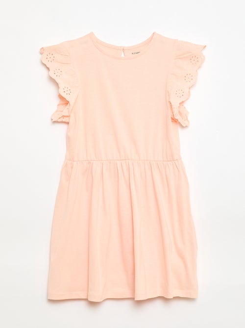 Vestido em jersey com mangas curtas em bordado inglês - Kiabi