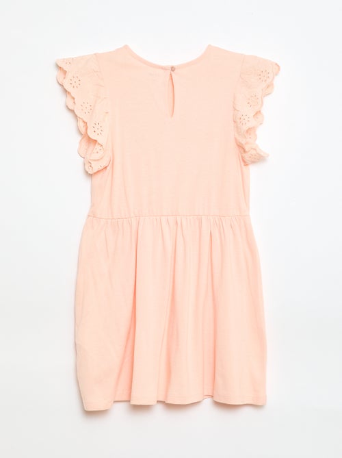 Vestido em jersey com mangas curtas em bordado inglês - Kiabi