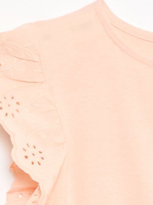 Vestido em jersey com mangas curtas em bordado inglês - Kiabi