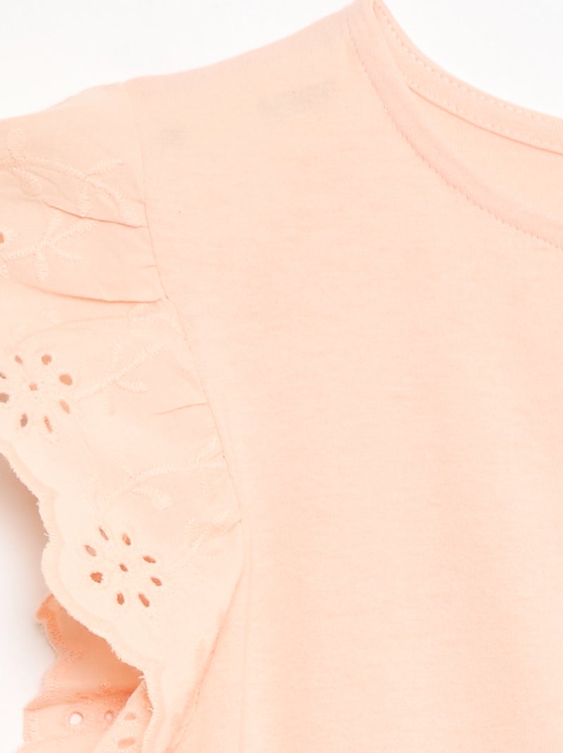 Vestido em jersey com mangas curtas em bordado inglês Laranja - Kiabi