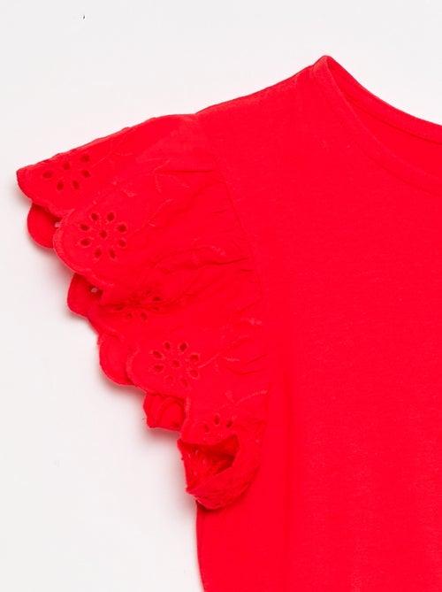 Vestido em jersey com mangas curtas em bordado inglês - Kiabi