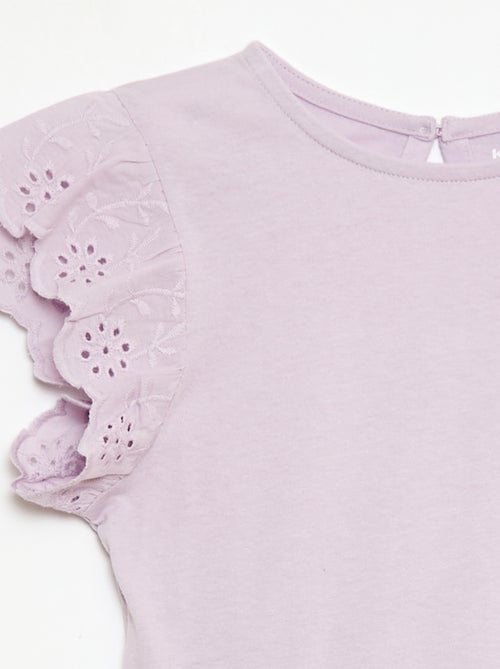 Vestido em jersey com mangas curtas em bordado inglês - Kiabi
