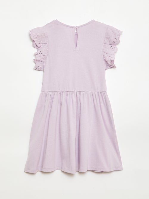 Vestido em jersey com mangas curtas em bordado inglês - Kiabi