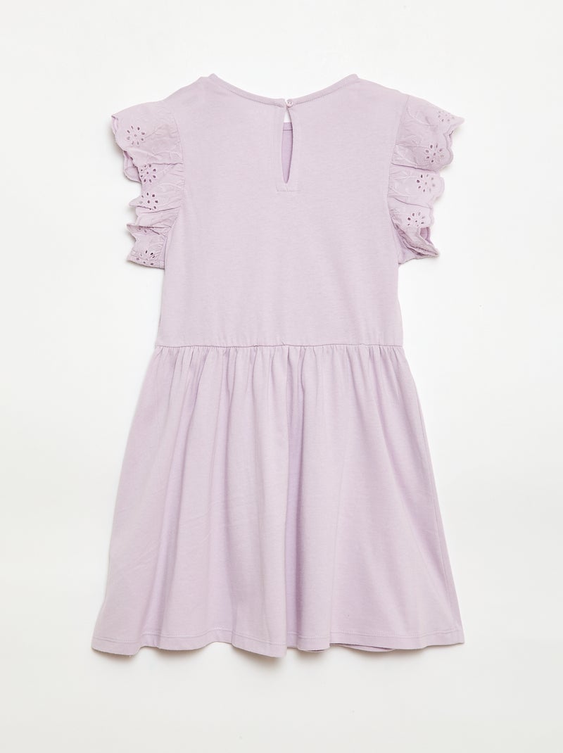 Vestido em jersey com mangas curtas em bordado inglês Violeta - Kiabi