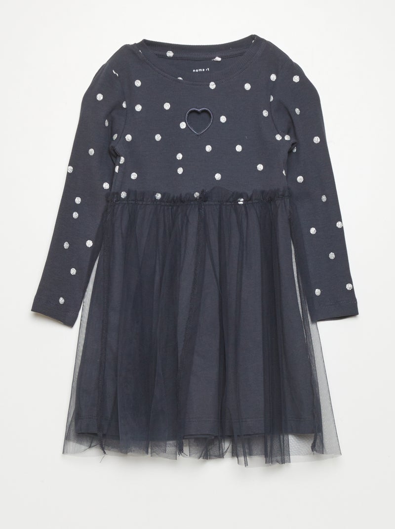 Vestido em jersey com motivo 'às bolinhas' AZUL - Kiabi