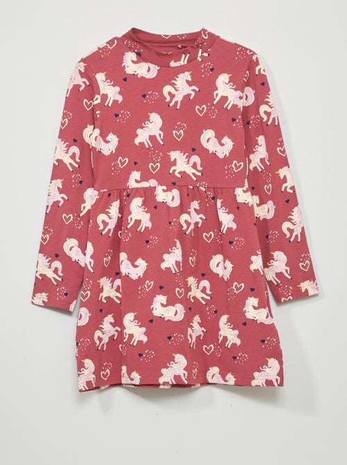 Vestido em jersey de manga comprida 'Unicórnio' - Kiabi