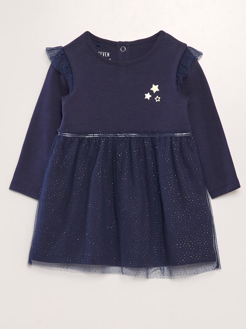 Vestido em jersey e tule AZUL - Kiabi
