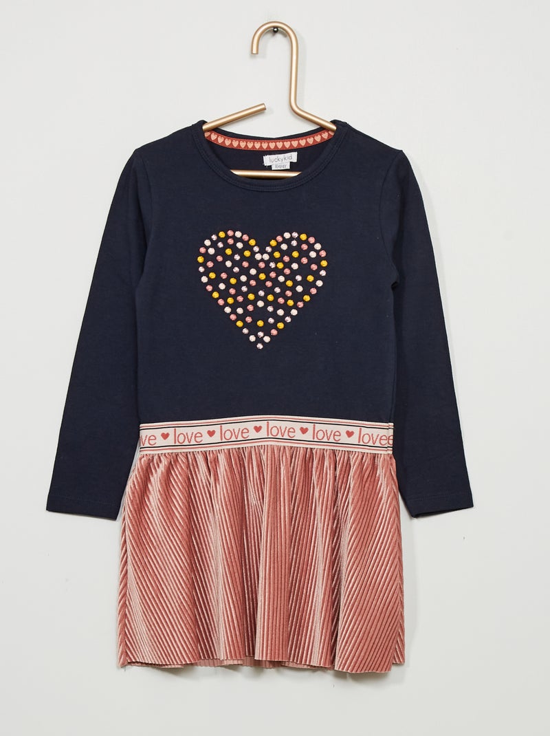 Vestido em jersey e veludo AZUL - Kiabi