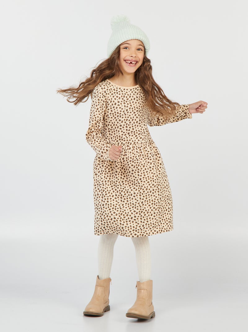 Vestido em jersey leopardo BEGE - Kiabi