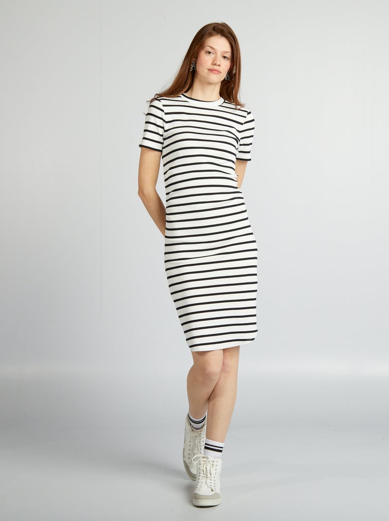 Vestido em jersey nervurado BRANCO - Kiabi