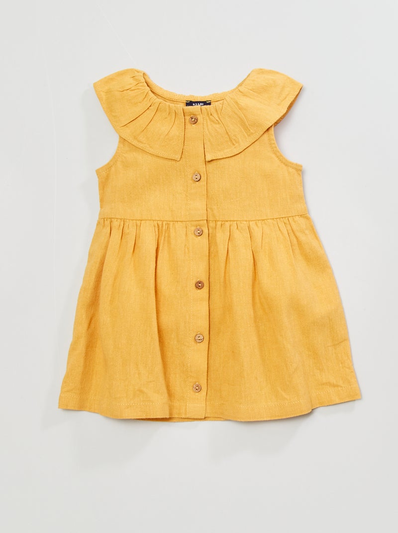 Vestido em linho com gola claudine AMARELO - Kiabi