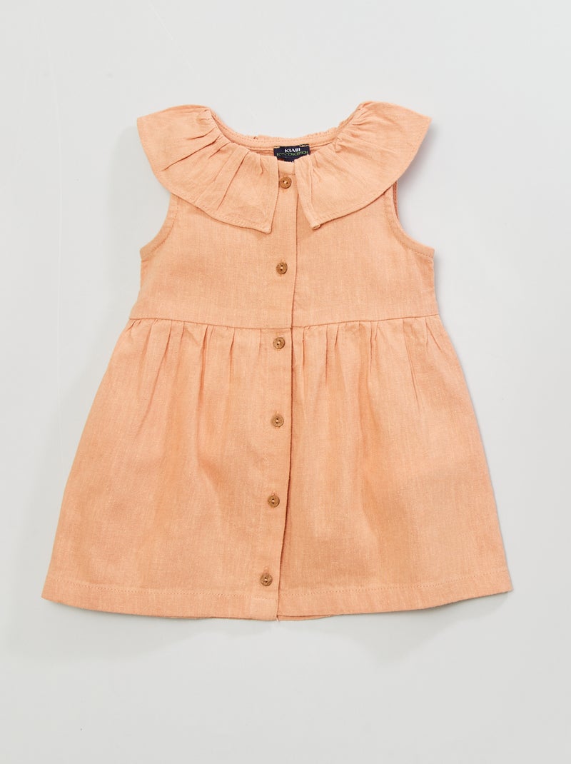 Vestido em linho com gola claudine BEGE - Kiabi