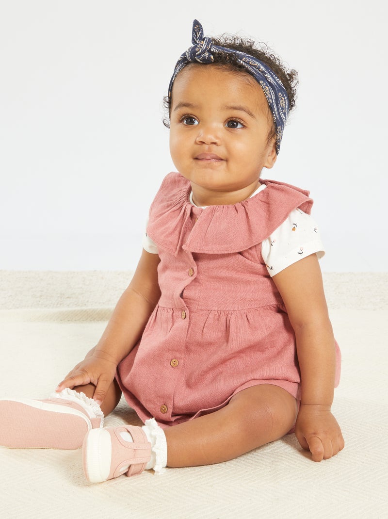 Vestido em linho com gola claudine ROSA - Kiabi