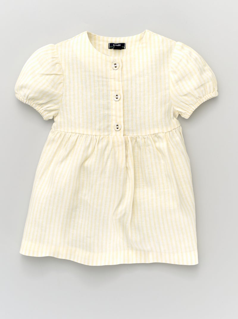 Vestido em linho e viscose estampado AMARELO - Kiabi