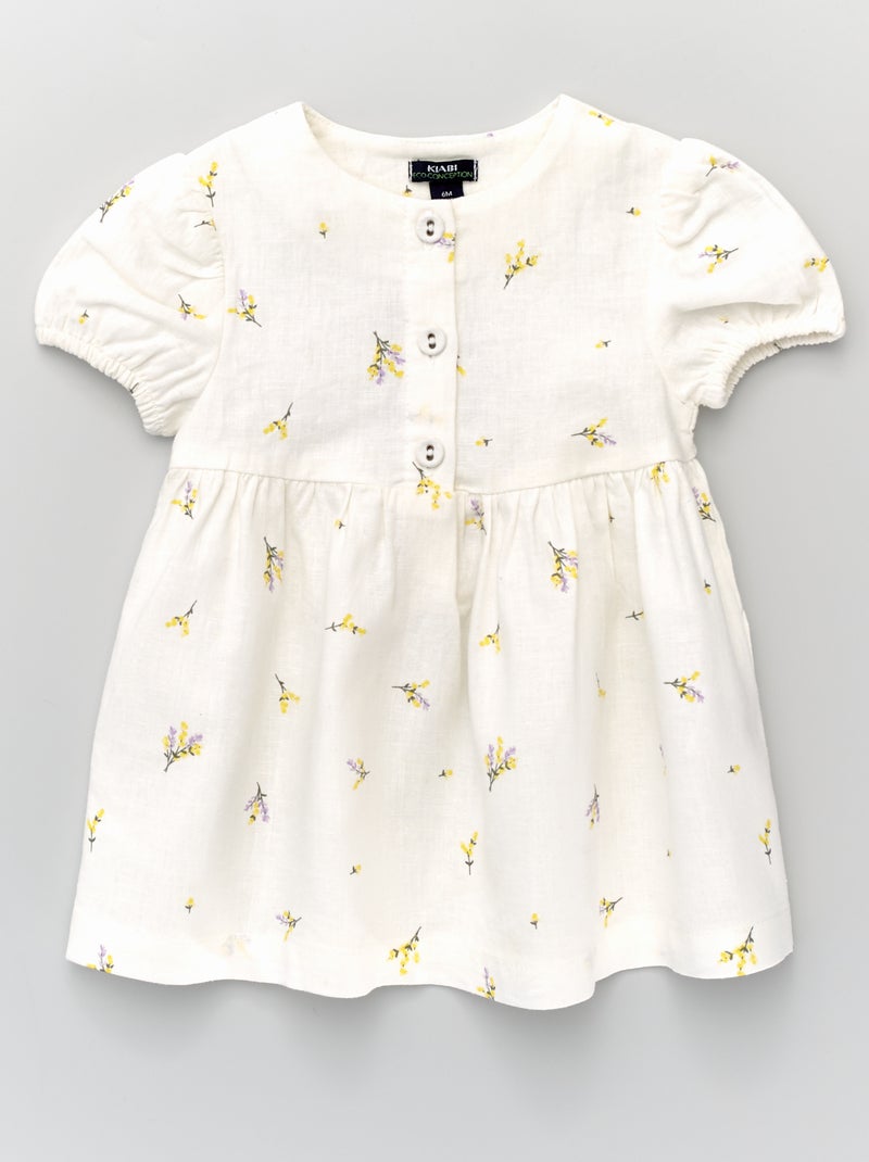Vestido em linho e viscose estampado BRANCO - Kiabi