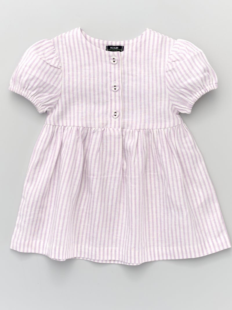 Vestido em linho e viscose estampado BRANCO - Kiabi