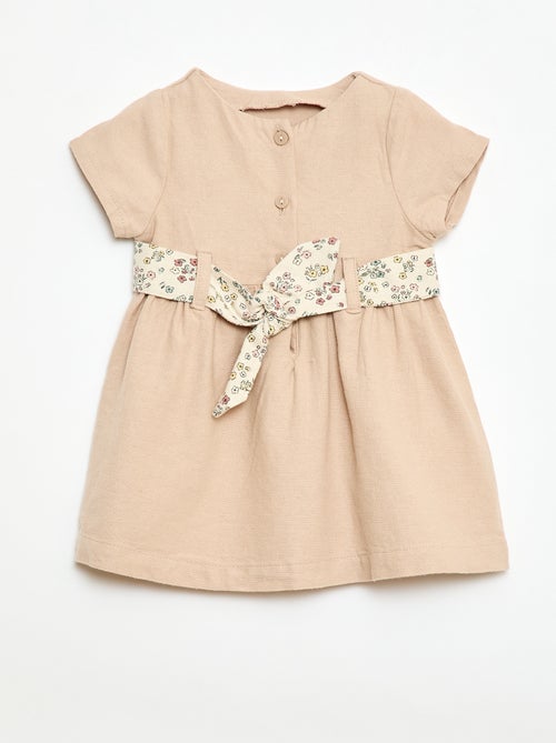 Vestido em linho misto com cinto - Kiabi