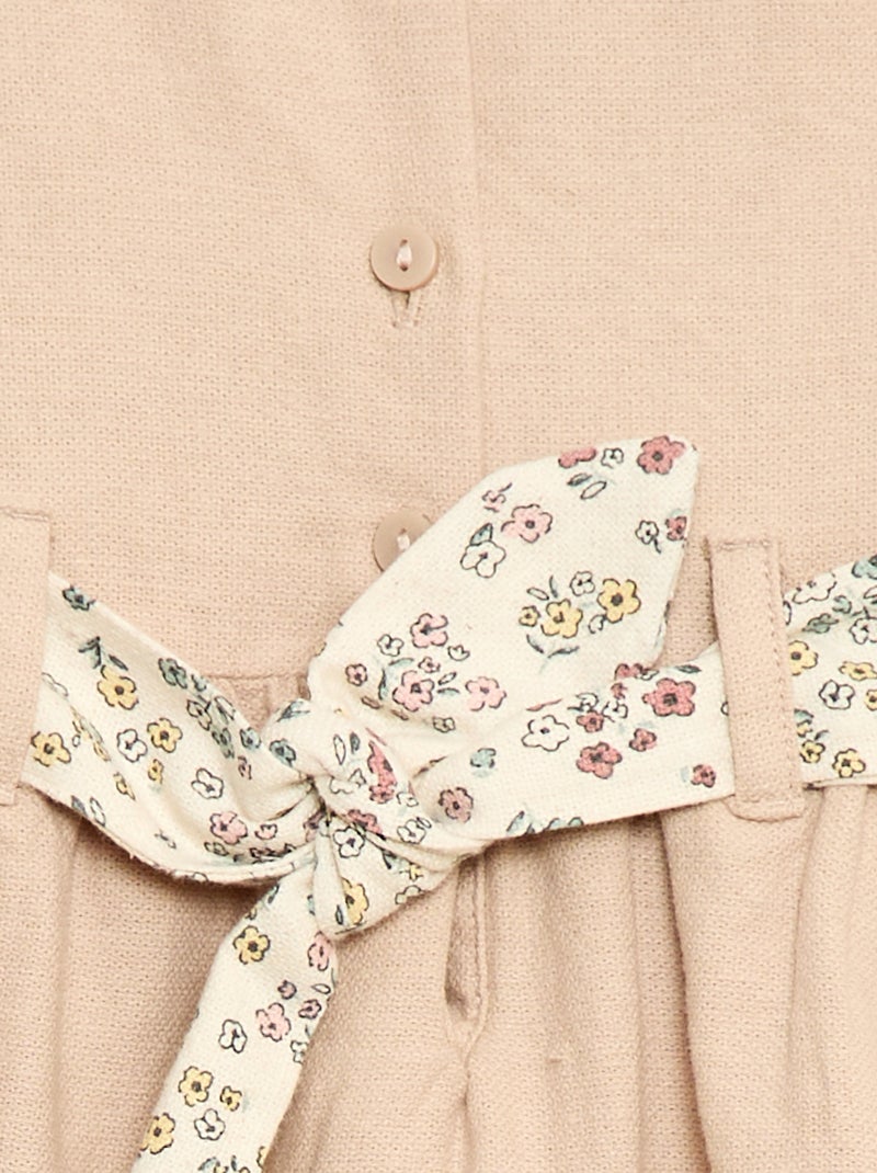 Vestido em linho misto com cinto Bege - Kiabi