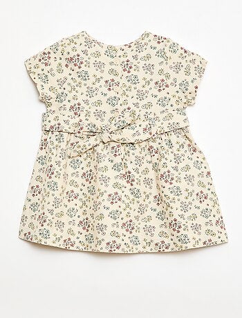 Vestido em linho misto com cinto