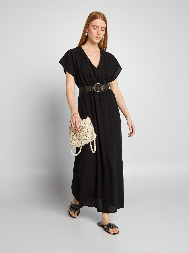 Vestido em linho misturado às riscas Preto - Kiabi