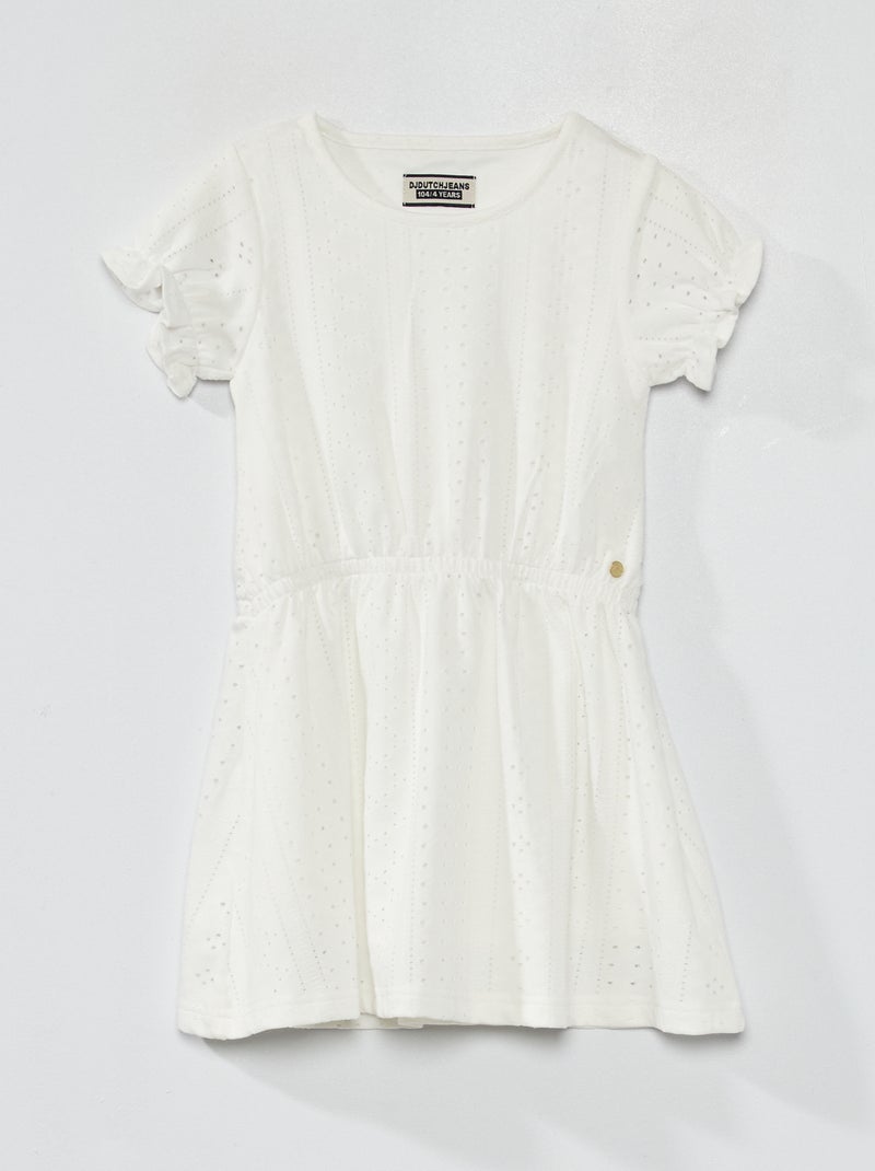 Vestido em malha ajurada Branco - Kiabi