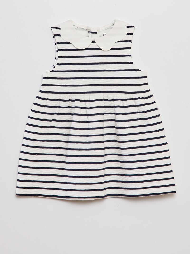 Vestido em malha amarrotada com gola claudine BRANCO - Kiabi