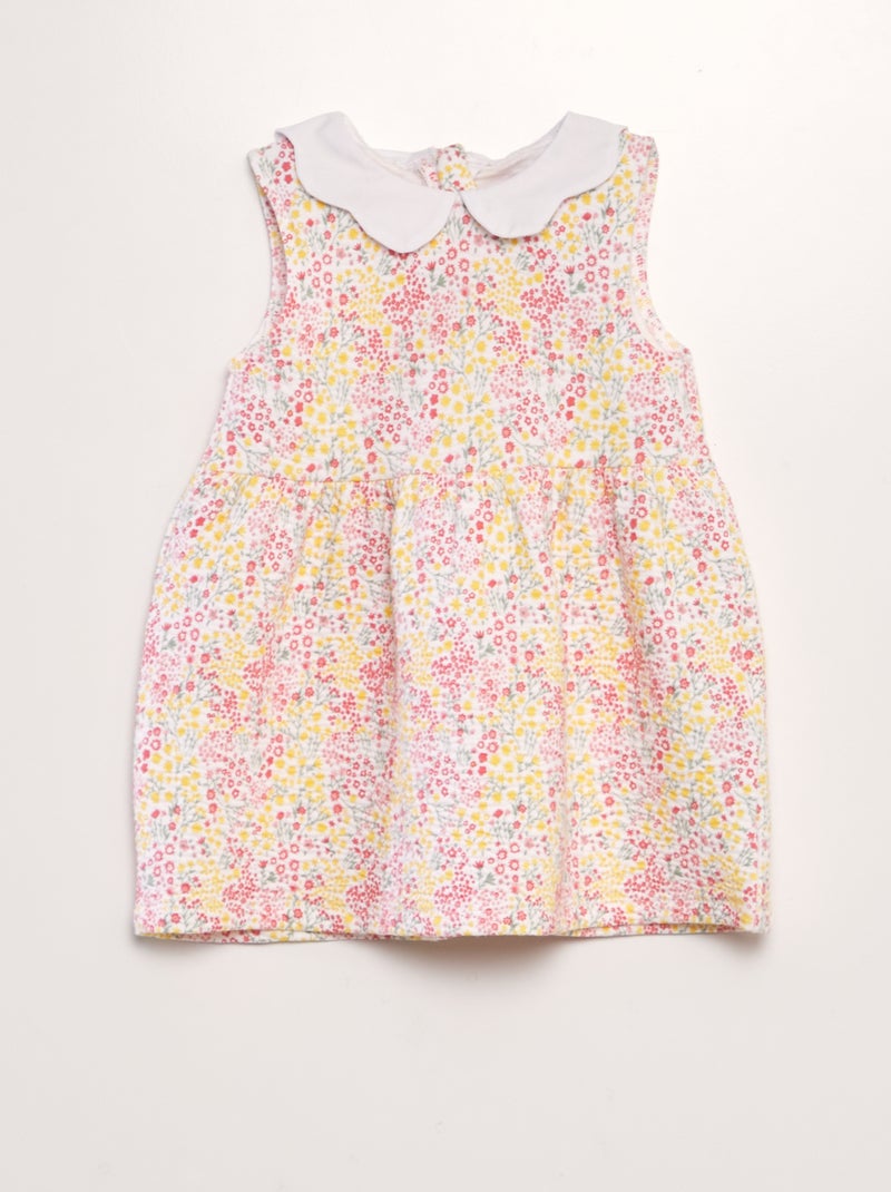 Vestido em malha amarrotada com gola claudine BRANCO - Kiabi