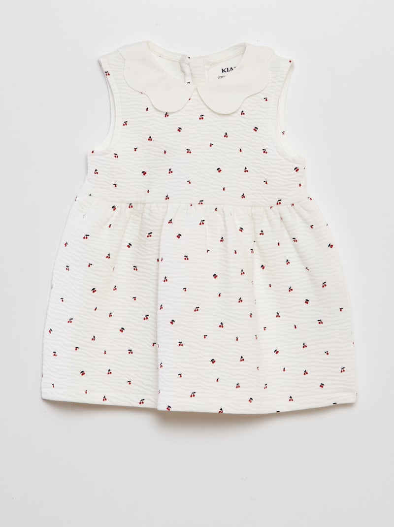 Vestido em malha amarrotada com gola claudine BRANCO - Kiabi