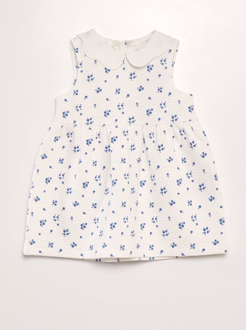 Vestido em malha amarrotada com gola claudine BRANCO - Kiabi
