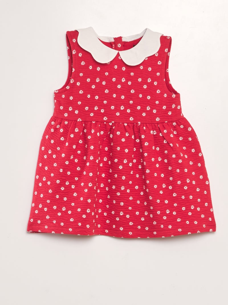 Vestido em malha amarrotada com gola claudine VERMELHO - Kiabi