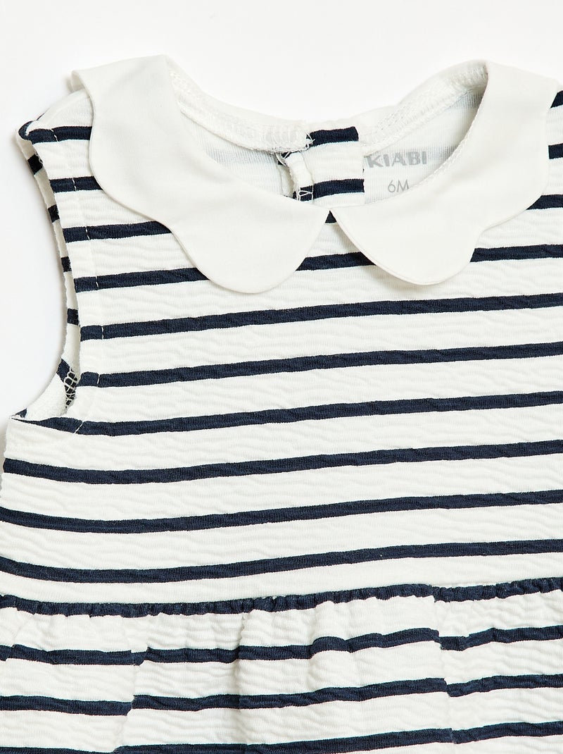 Vestido em malha amassada com gola em popelina Branco - Kiabi